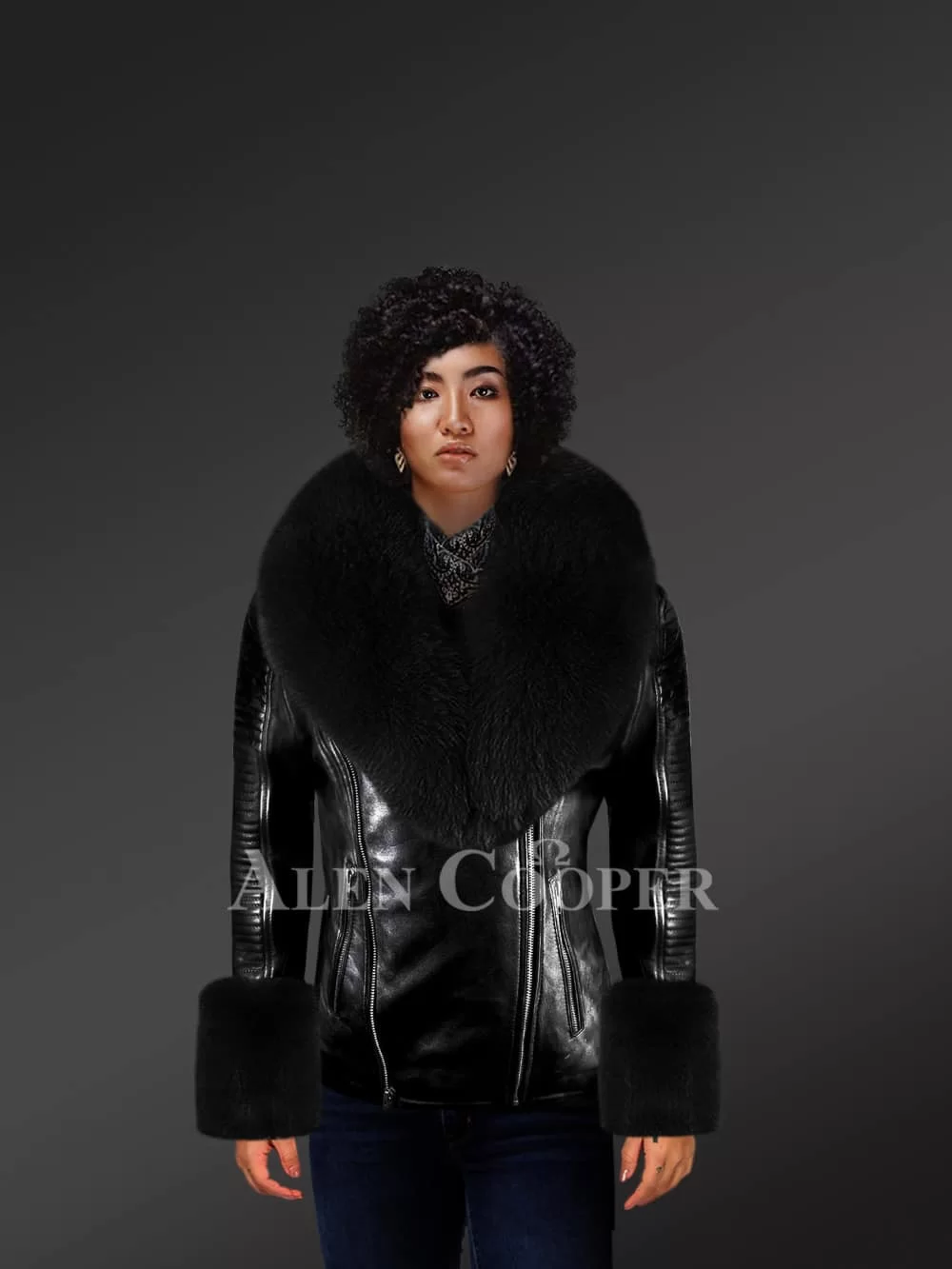 Stylish leather jackets with removable fur collar and hand cuffs