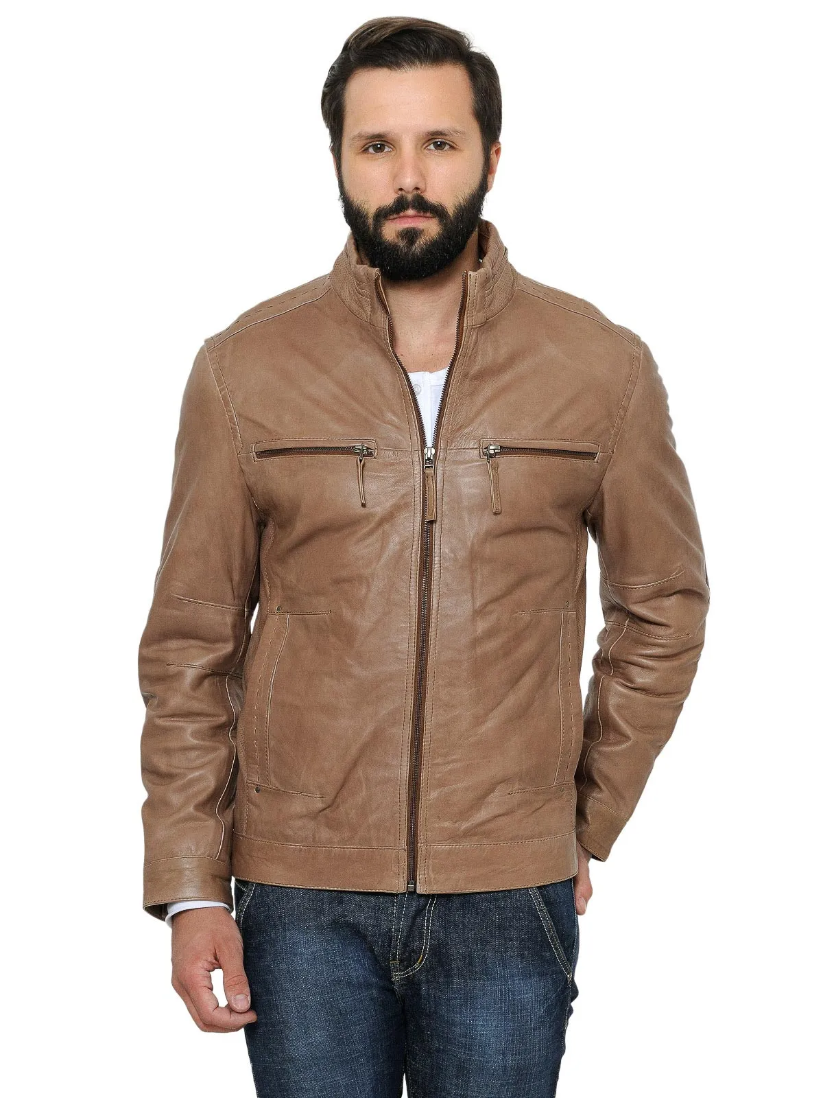 Teakwood Men's Beige Leather Jackets