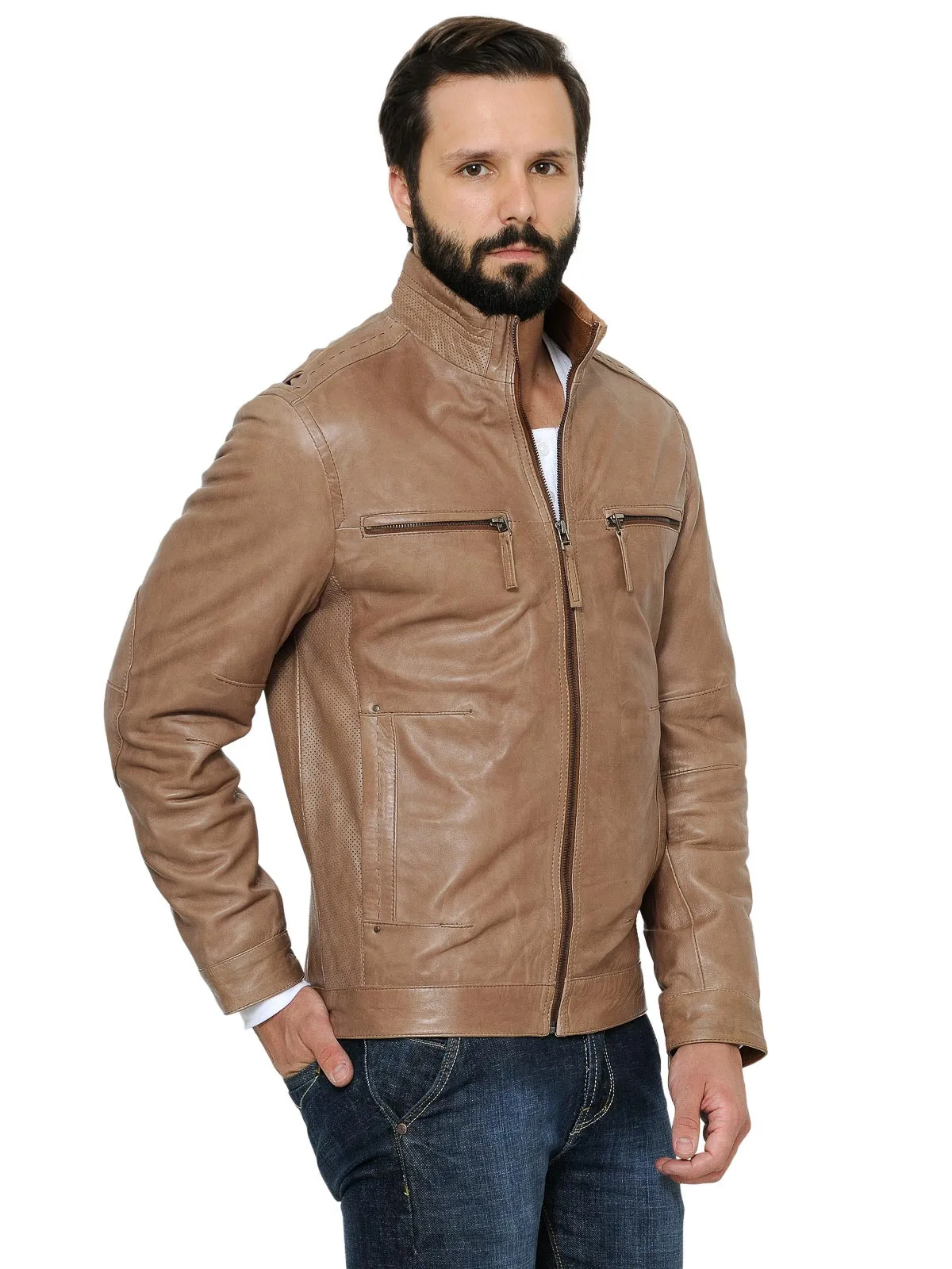 Teakwood Men's Beige Leather Jackets