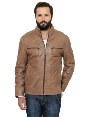 Teakwood Men's Beige Leather Jackets