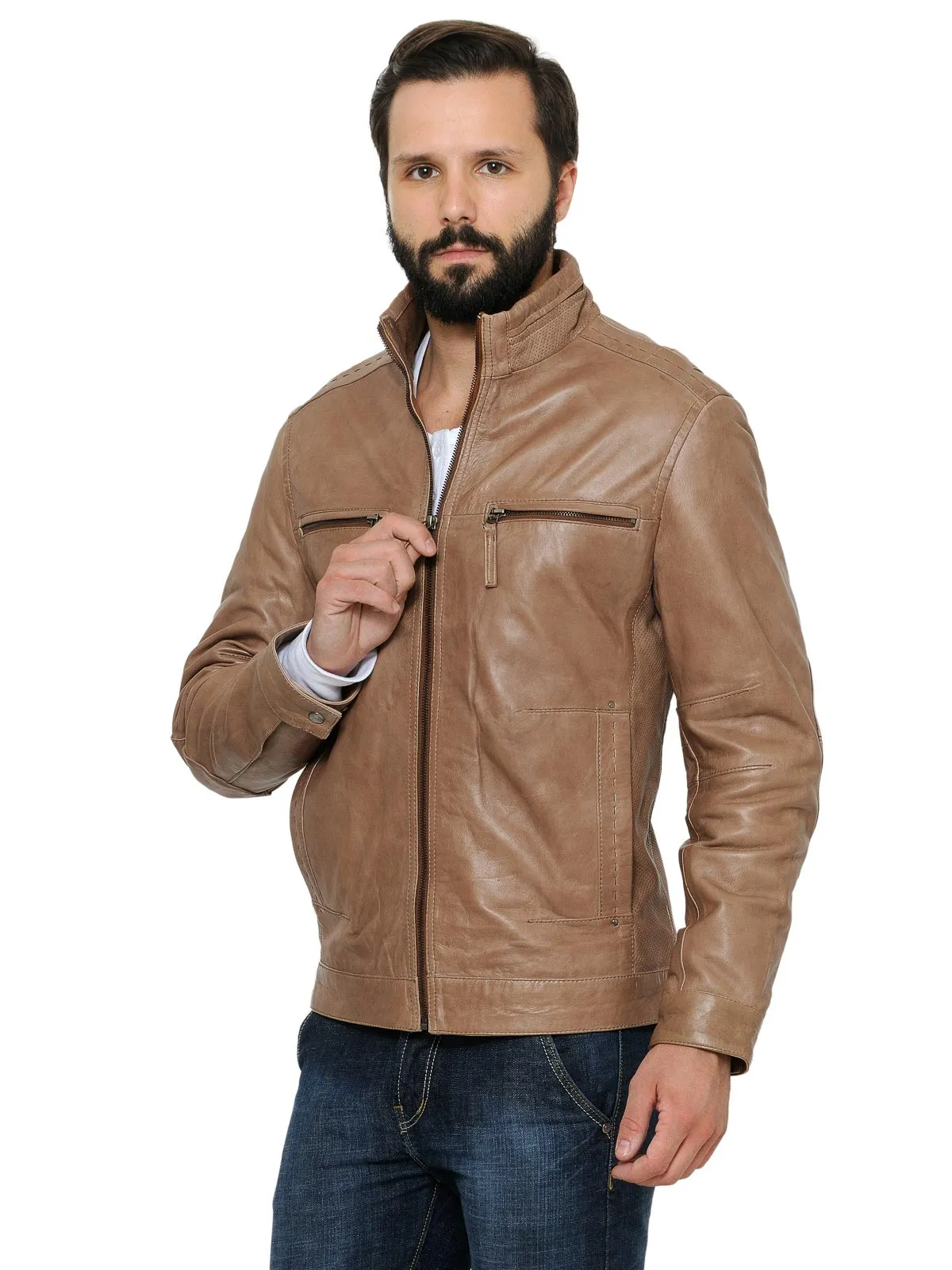 Teakwood Men's Beige Leather Jackets