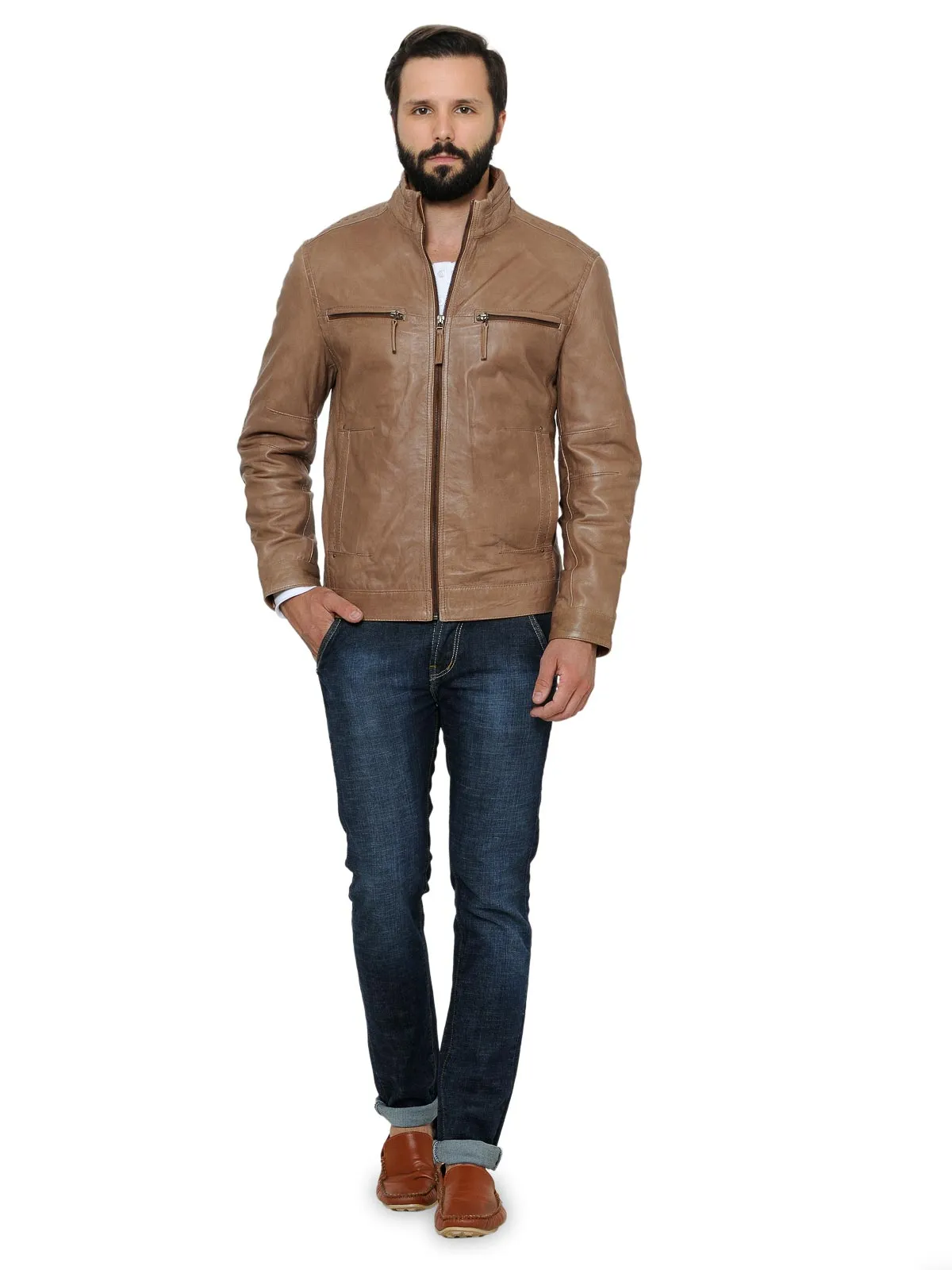 Teakwood Men's Beige Leather Jackets