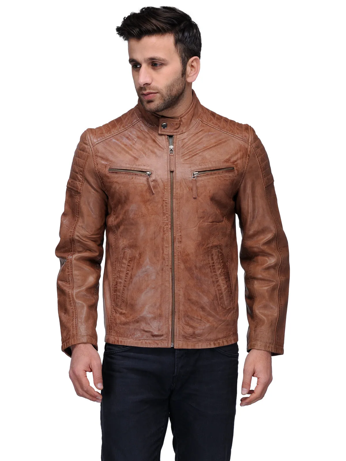 Teakwood Men's Tan Leather Biker Jackets