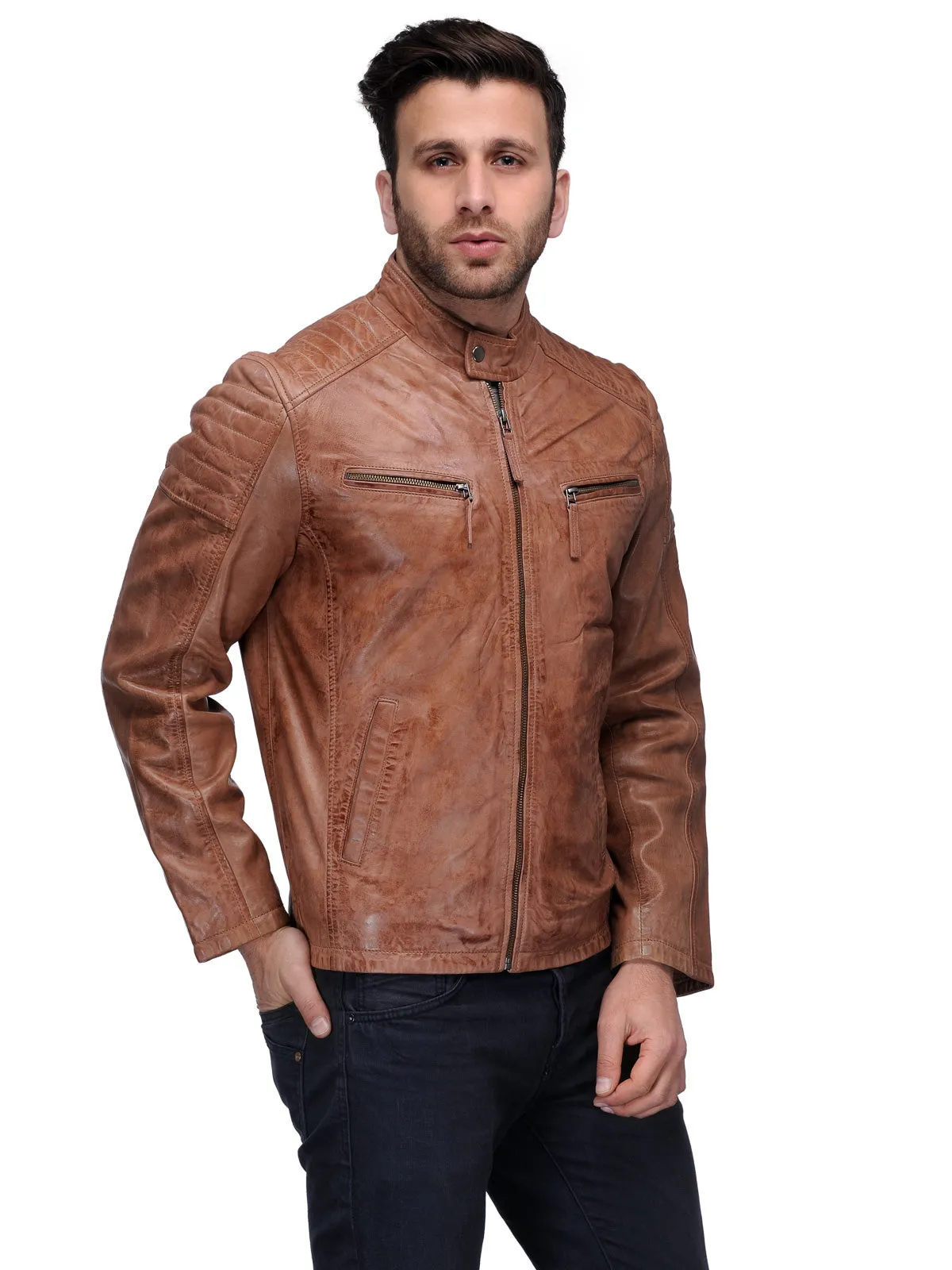 Teakwood Men's Tan Leather Biker Jackets