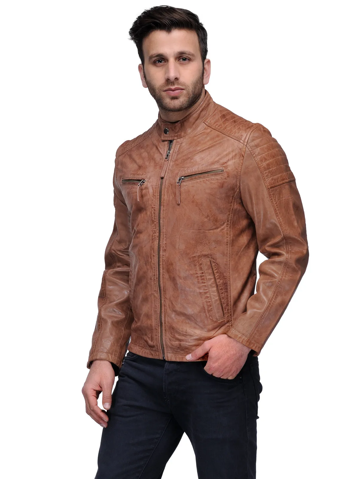 Teakwood Men's Tan Leather Biker Jackets