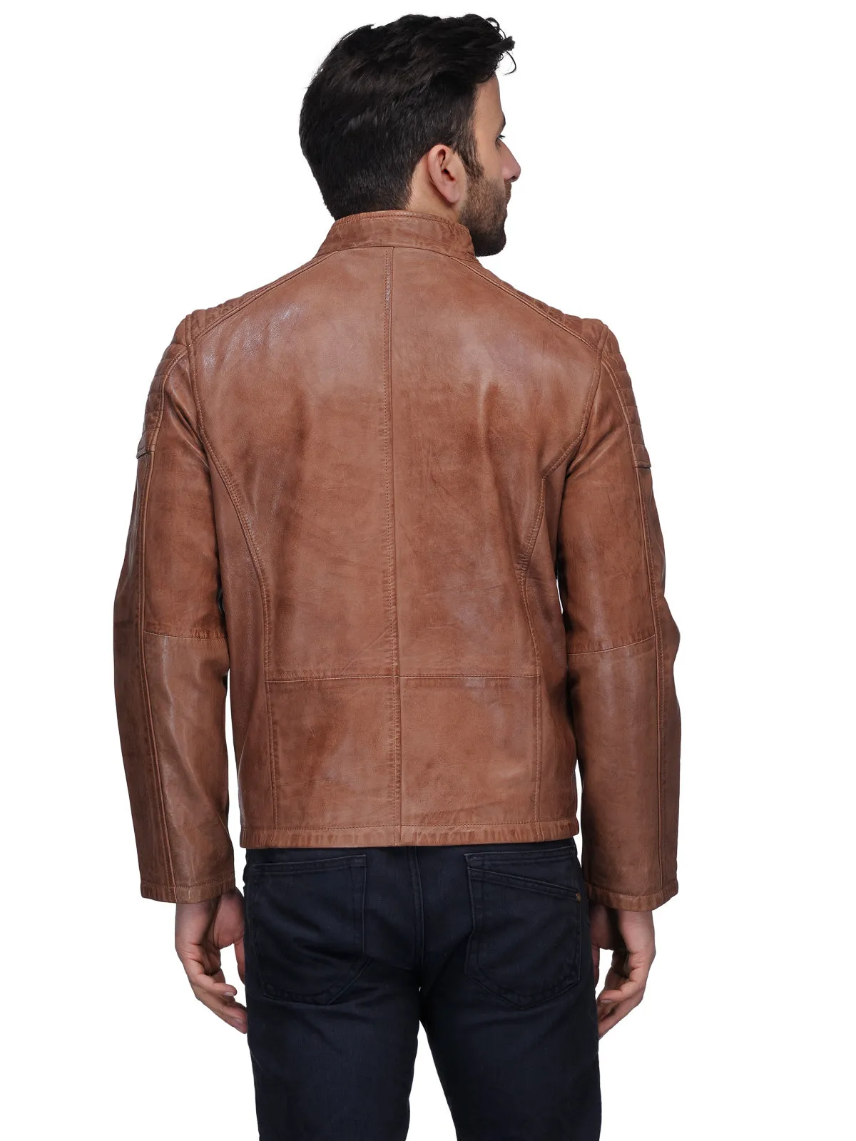 Teakwood Men's Tan Leather Biker Jackets