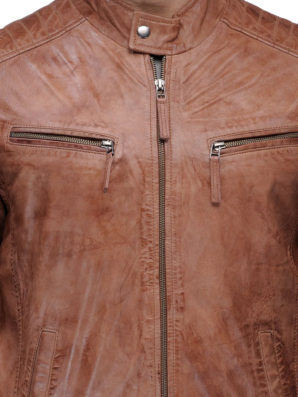 Teakwood Men's Tan Leather Biker Jackets