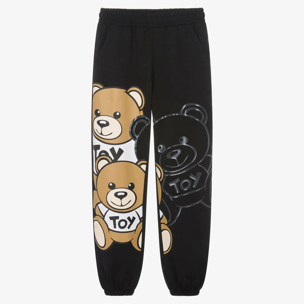 Teen Black Cotton Montage Teddy Joggers