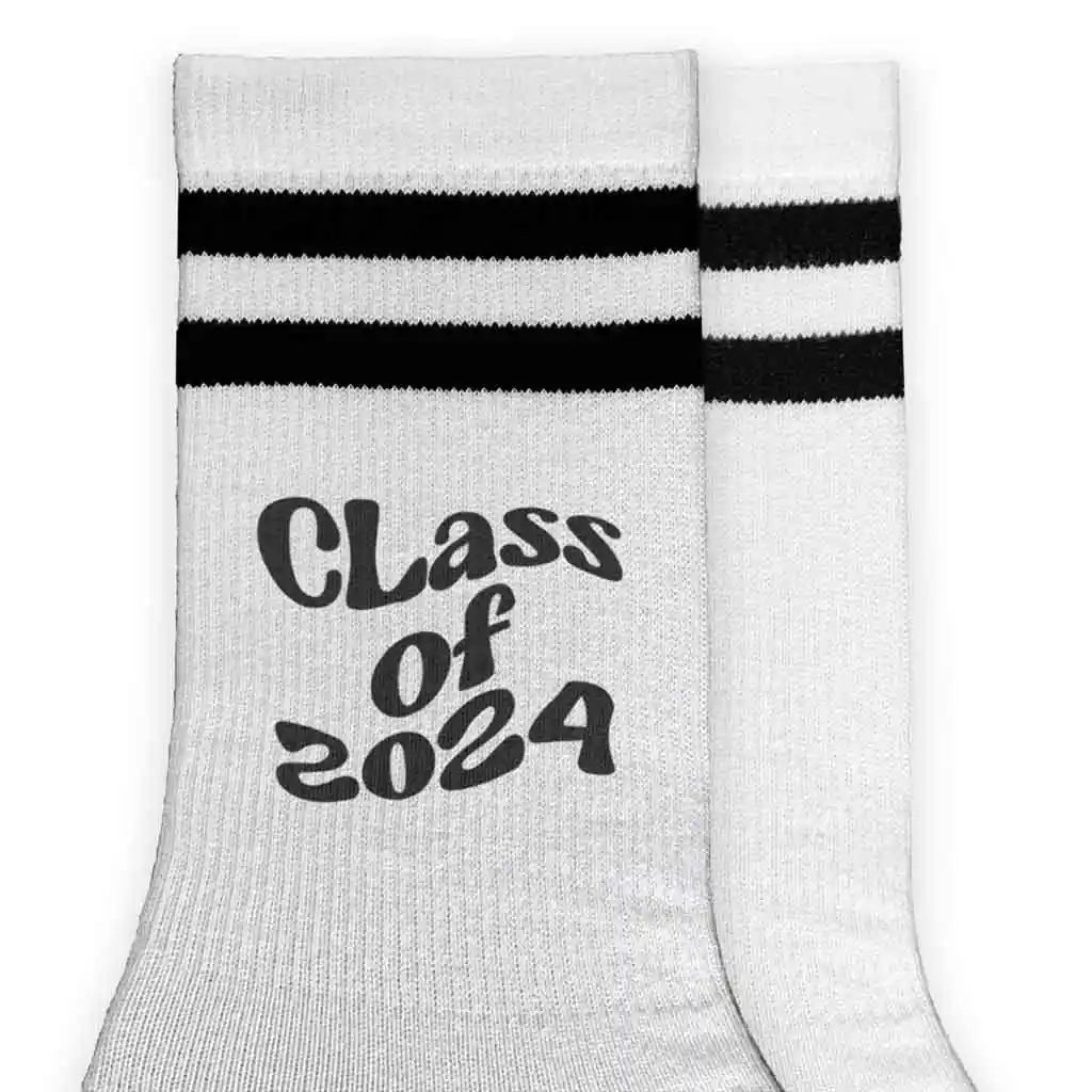 The Class of 2024 Graduation Socks with Black Stripes