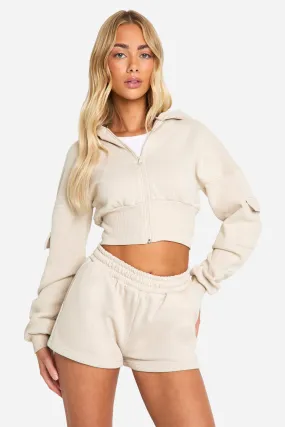 Tracksuits | Cargo Pocket Zip Through Hooded Short Tracksuit | boohoo