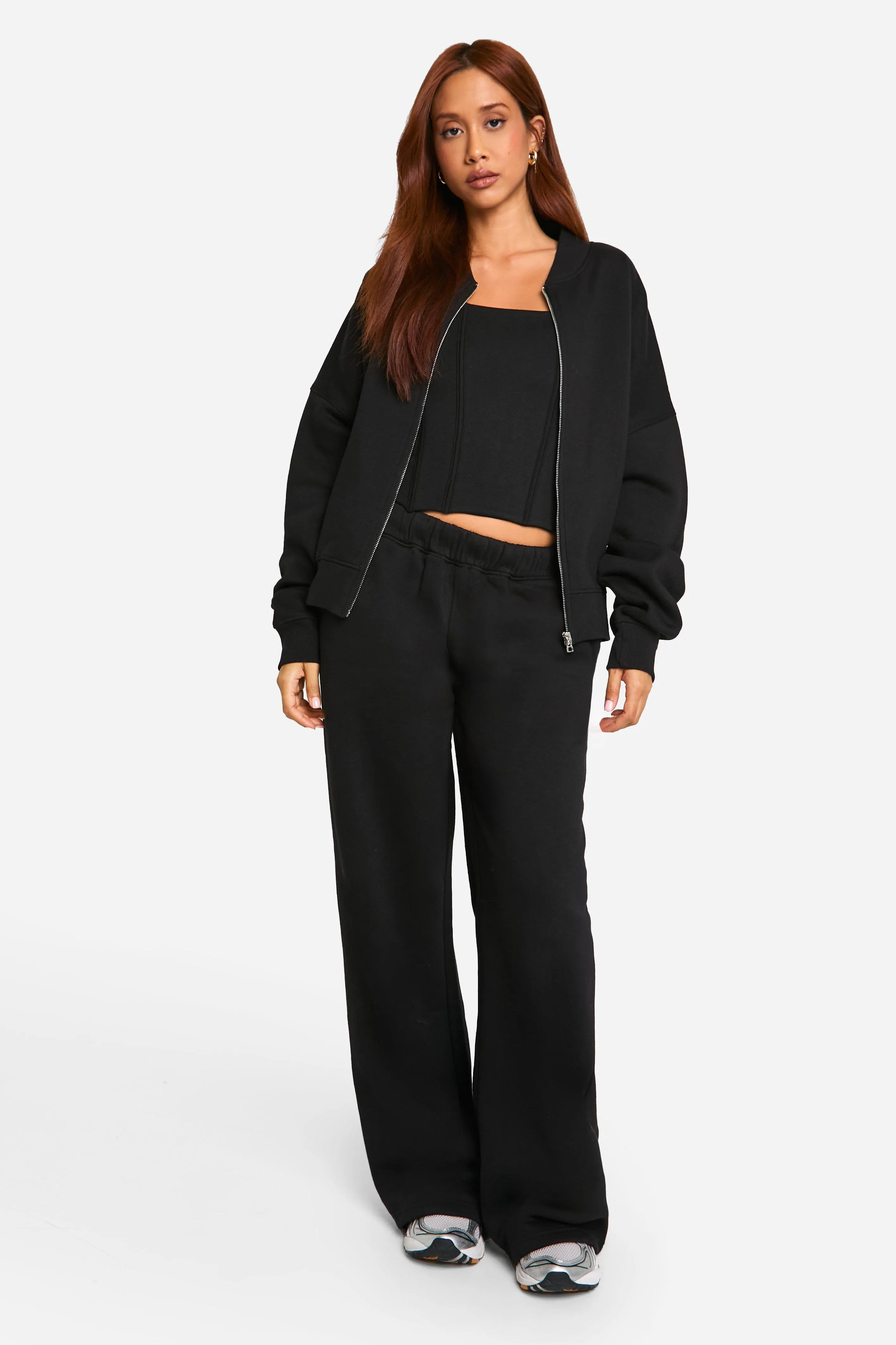 Tracksuits | Corset Top 3 Piece Bomber Sweatshirt Tracksuit | boohoo