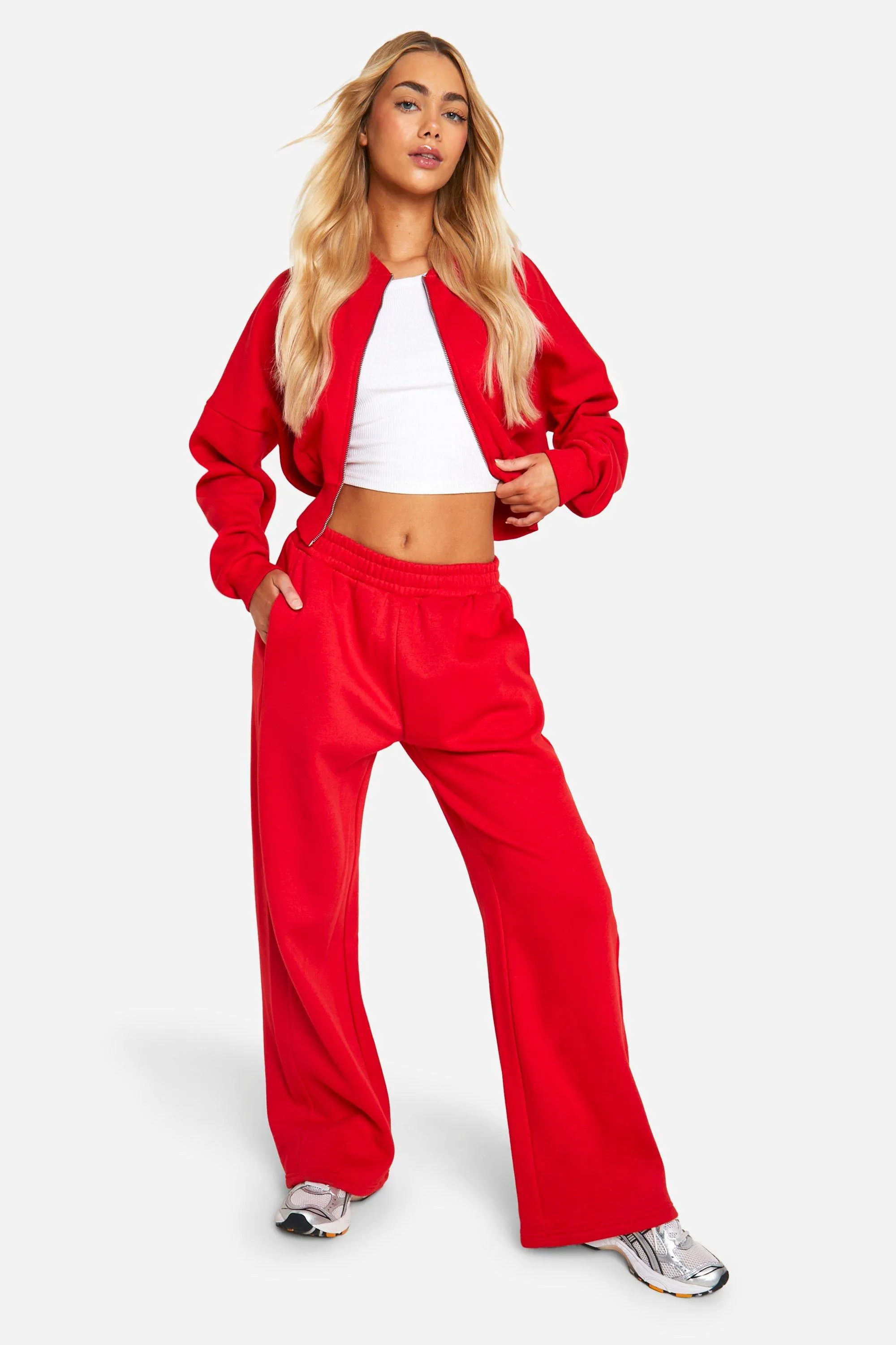 Tracksuits | Deep Hem Zip Through Bomber Tracksuit | boohoo