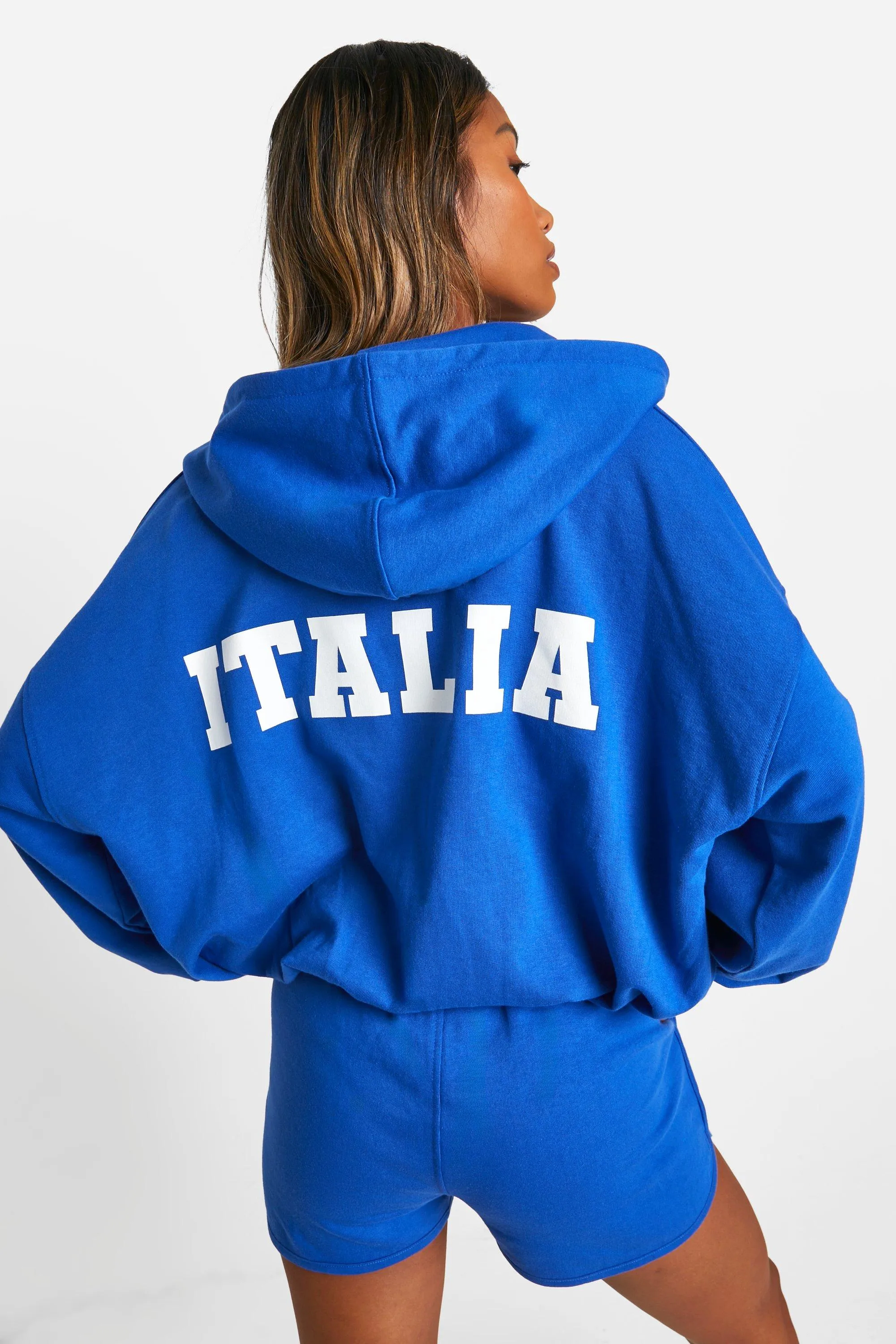 Tracksuits | Italia Slogan Zip Through Hooded Short Tracksuit | boohoo