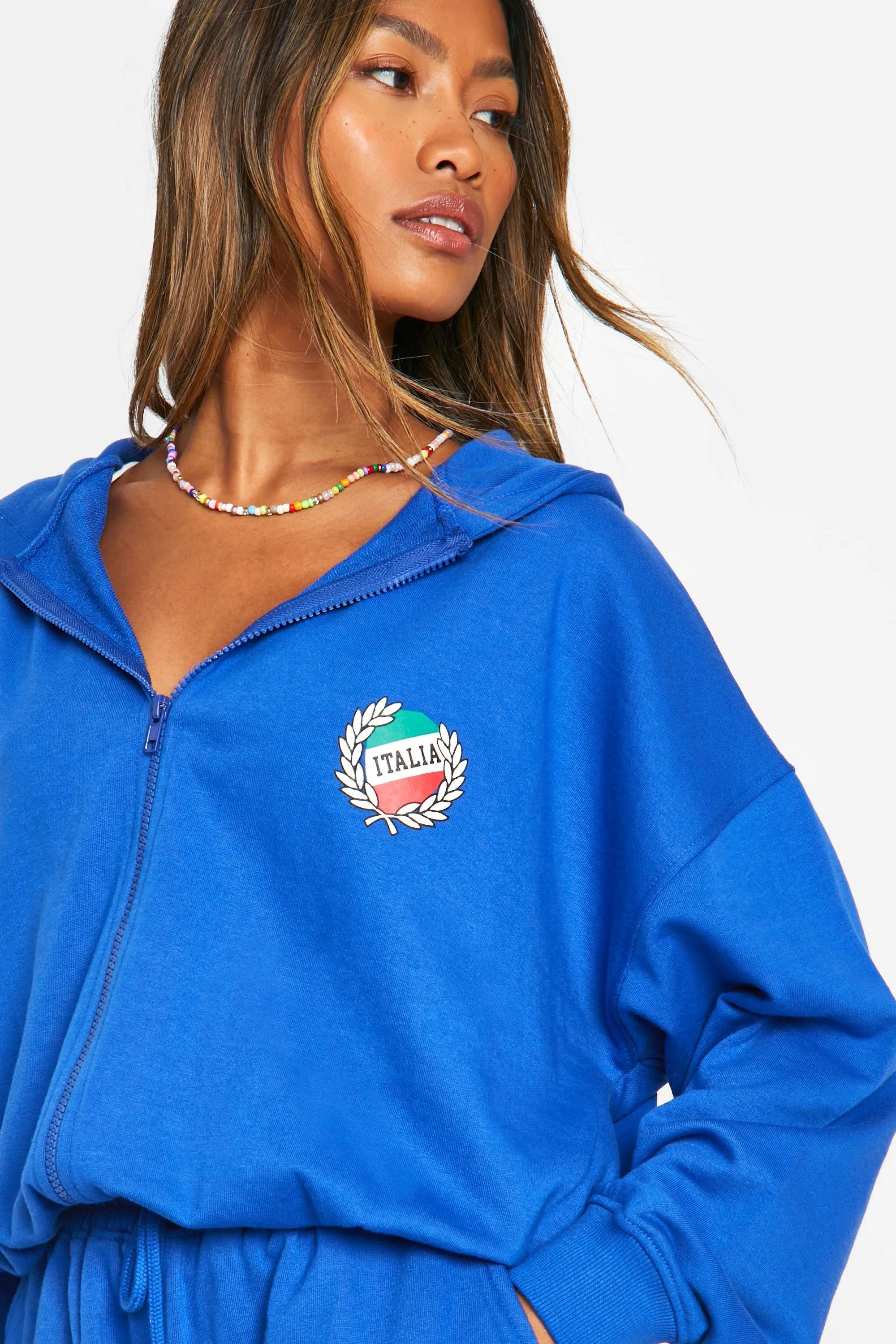 Tracksuits | Italia Slogan Zip Through Hooded Short Tracksuit | boohoo