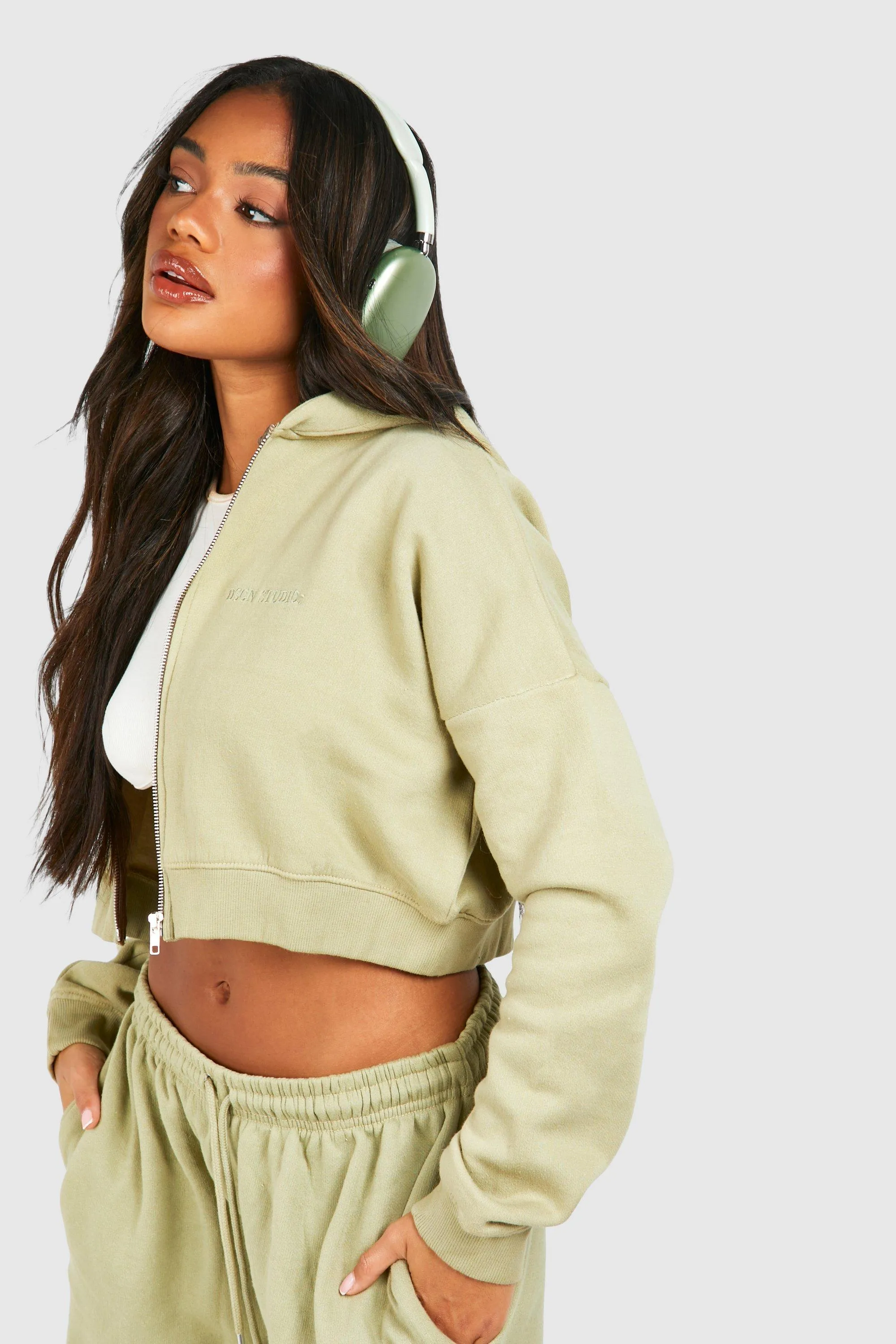 Tracksuits | Overdyed Cropped Zip Through Hooded Tracksuit | boohoo