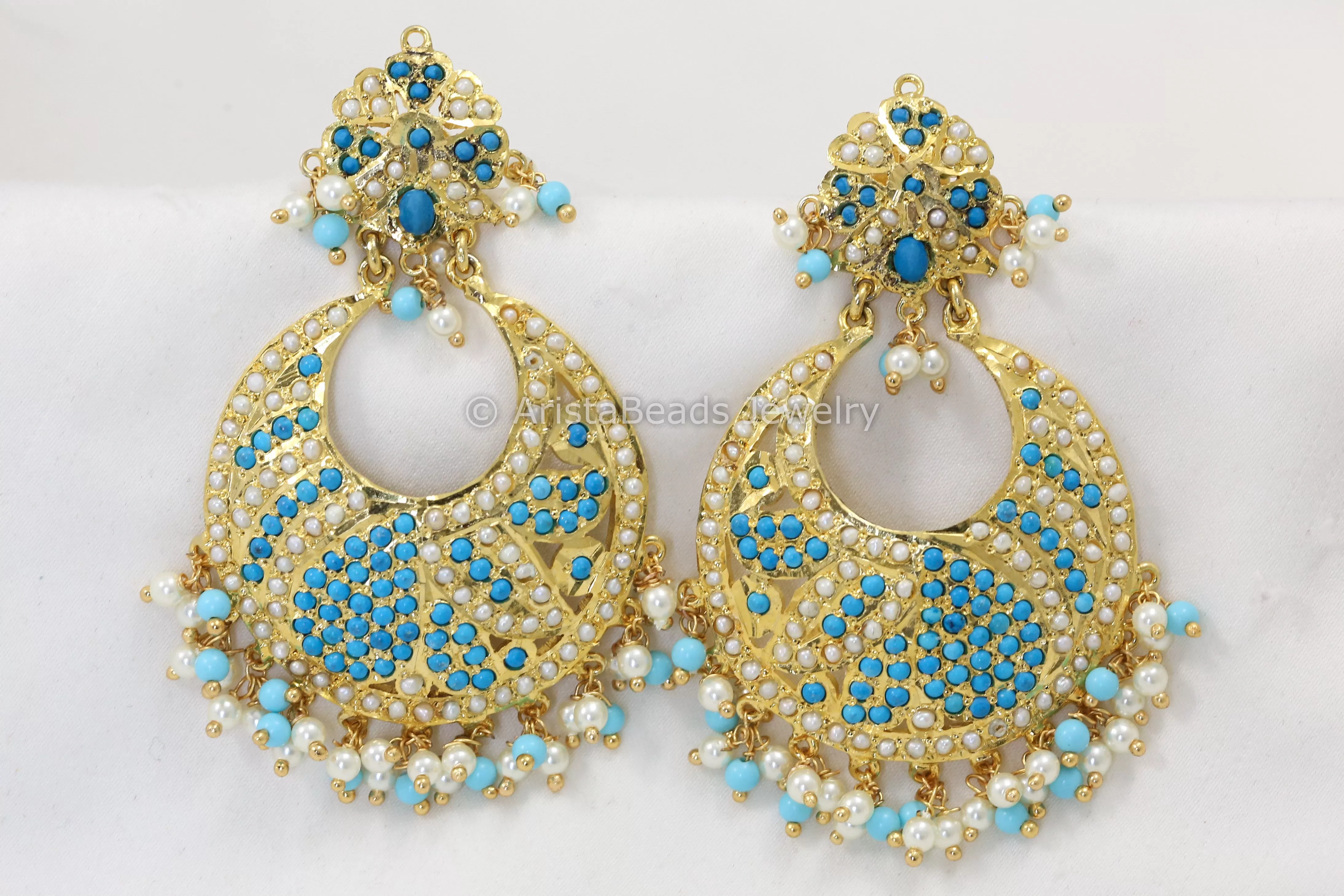 Turquoise Jadau Chandbaali