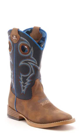 Twister Kids Ben Brown and Navy Square Toe Cowboy Boots