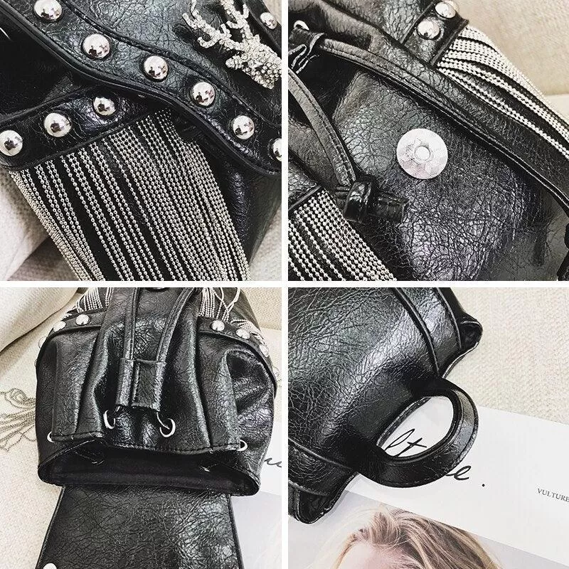 Unleash Your Dark Side with the Gothic Rock Leather Vintage Retro Steampunk Handbag Shoulder Bag