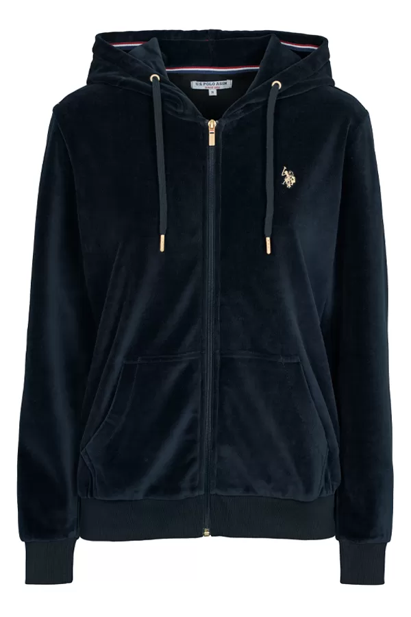 U.S. POLO ASSN. Women Velour Hoodie Duru Navy