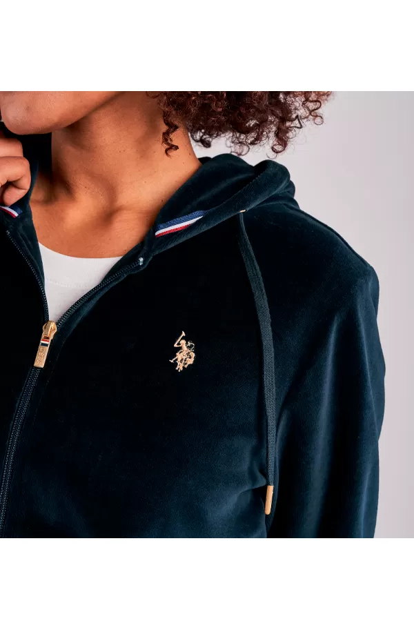 U.S. POLO ASSN. Women Velour Hoodie Duru Navy