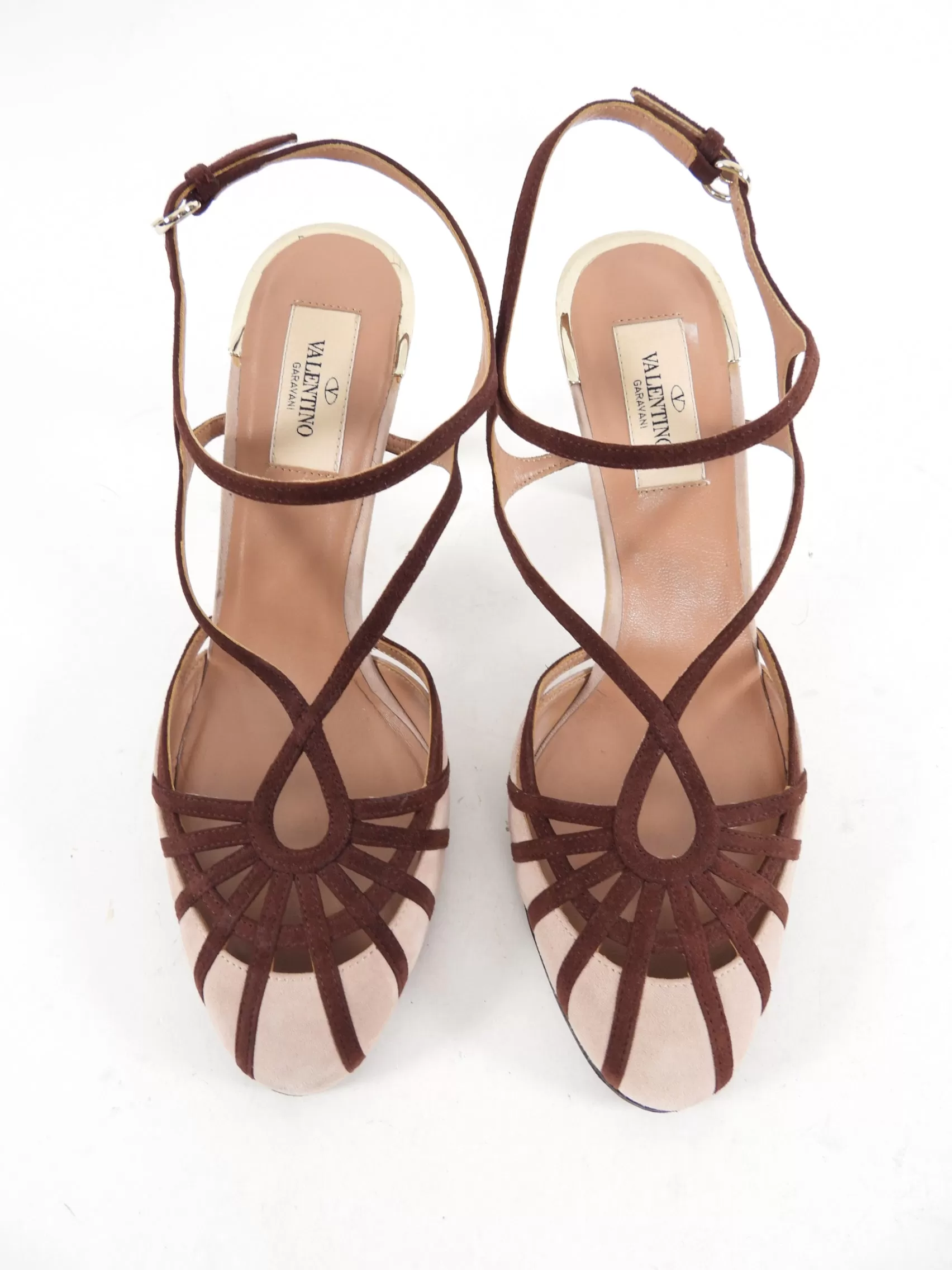 Valentino Brown and Taupe Two-Tone Suede Heels - 38.5 / 8.5