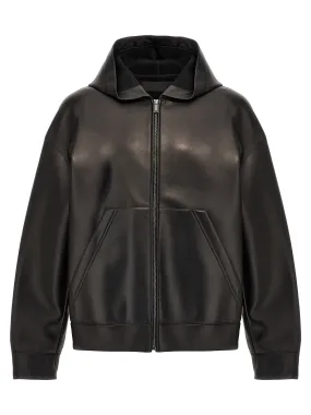 Valentino Leather Hooded Jacket Casual Jackets, Parka Black