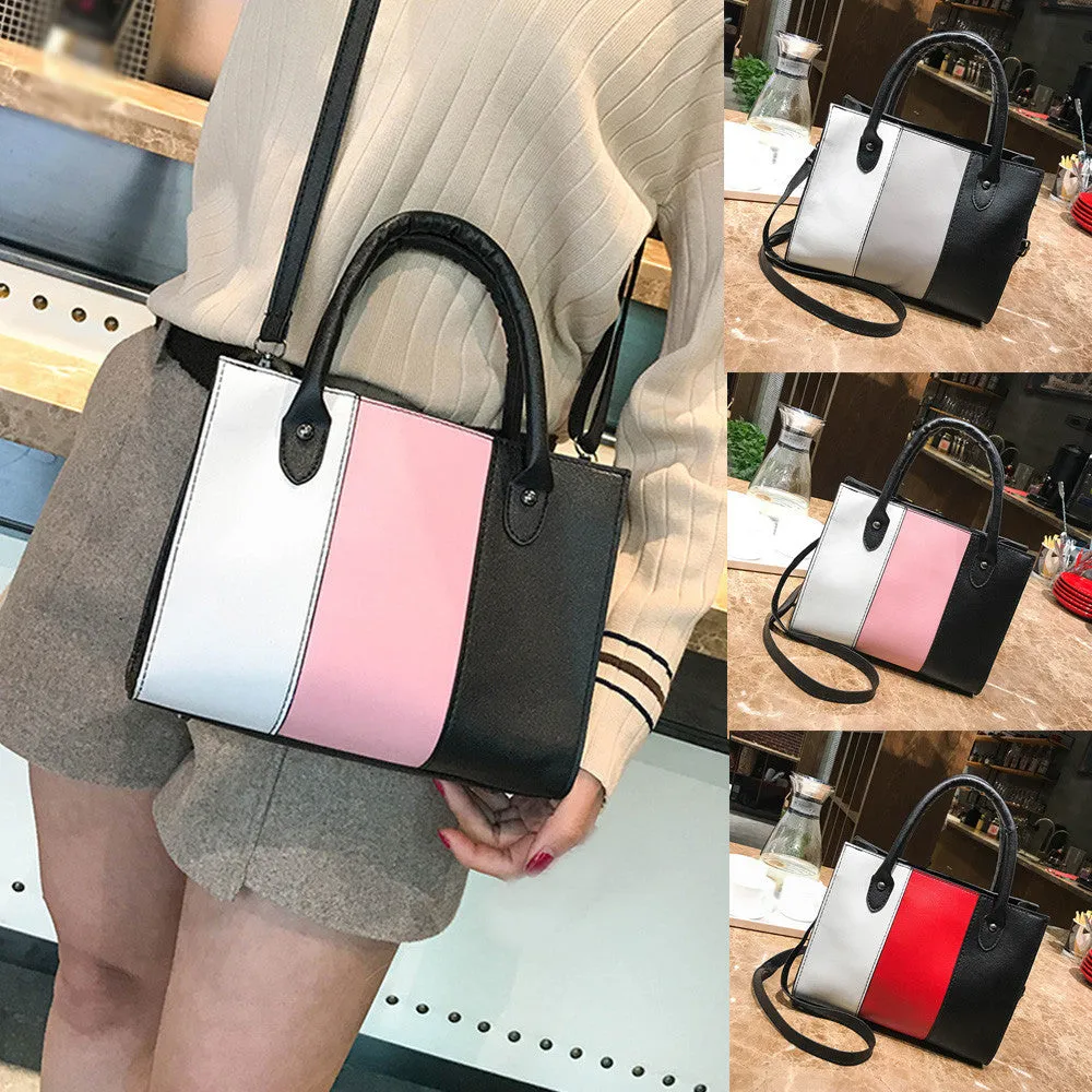 Woman Tote Casual Bags Crossbody Bag Hit color Leather Handbag Shoulder Bag