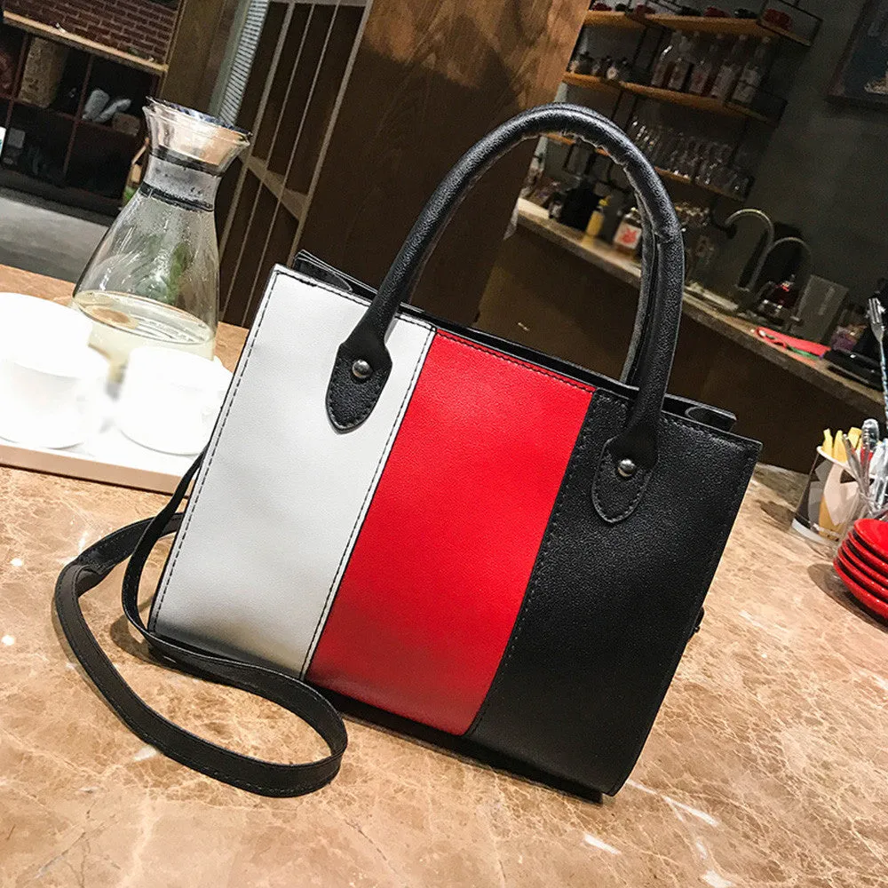 Woman Tote Casual Bags Crossbody Bag Hit color Leather Handbag Shoulder Bag