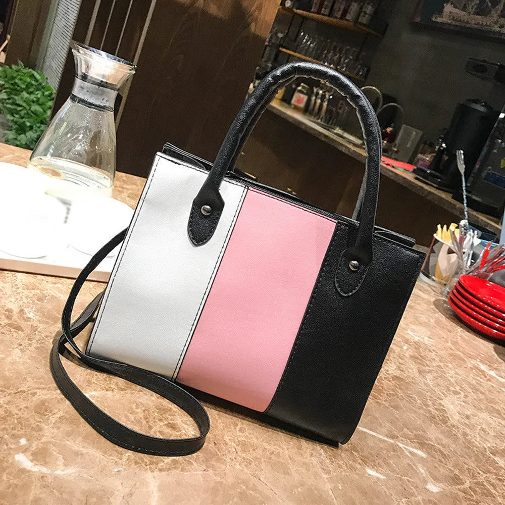 Woman Tote Casual Bags Crossbody Bag Hit color Leather Handbag Shoulder Bag