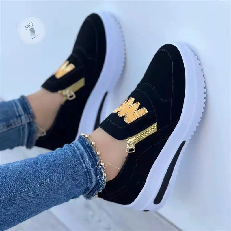 Women Casual Sneakers Zipper Vulcanized Shoes