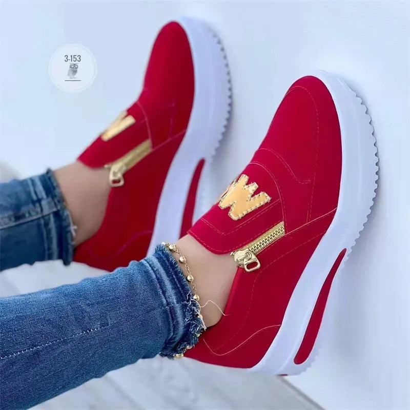 Women Casual Sneakers Zipper Vulcanized Shoes