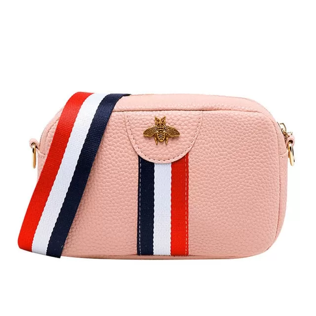 Women Fashion Shoulder Bag Stylish PU Crossbody Messager Bag Handbag Striped Wide Shoulder Strap Small Square Bag Purse Female