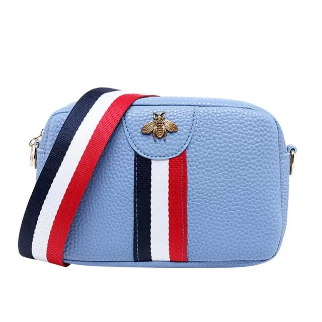 Women Fashion Shoulder Bag Stylish PU Crossbody Messager Bag Handbag Striped Wide Shoulder Strap Small Square Bag Purse Female