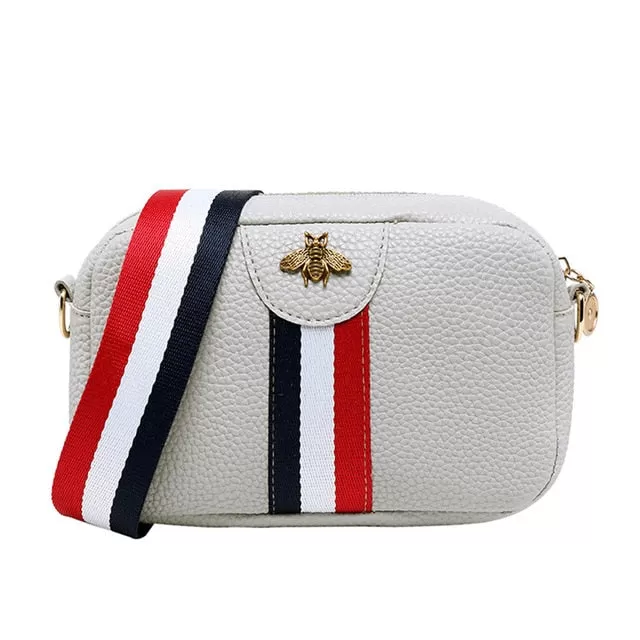 Women Fashion Shoulder Bag Stylish PU Crossbody Messager Bag Handbag Striped Wide Shoulder Strap Small Square Bag Purse Female