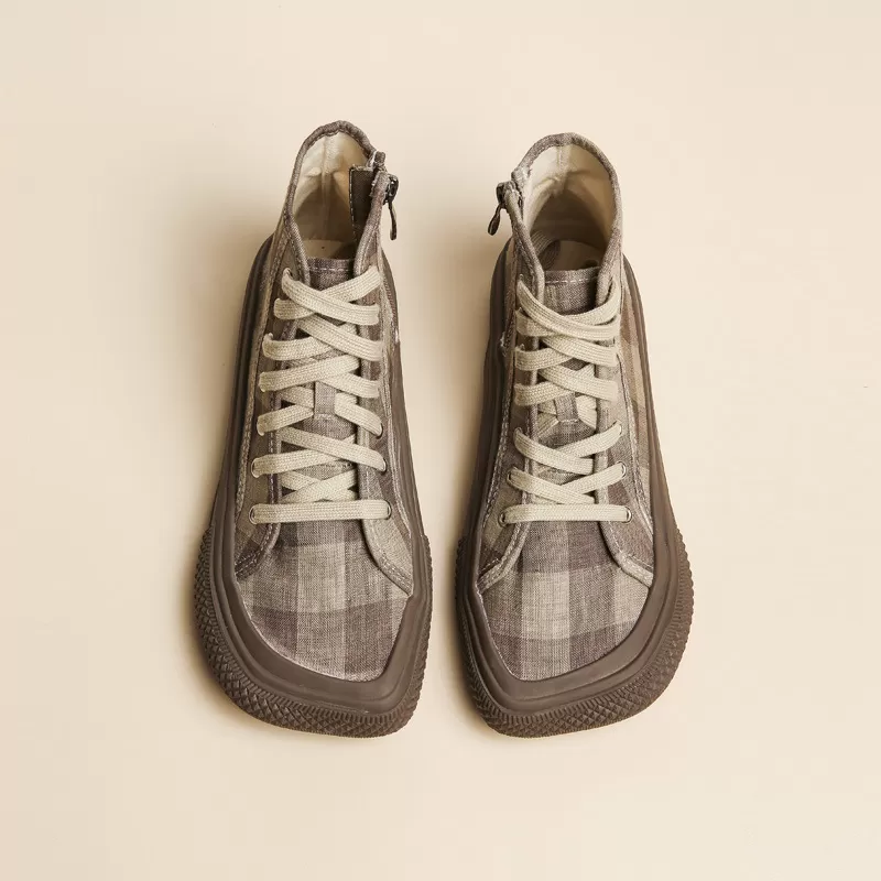 Women Square Toe Plaid Casual Shoes 