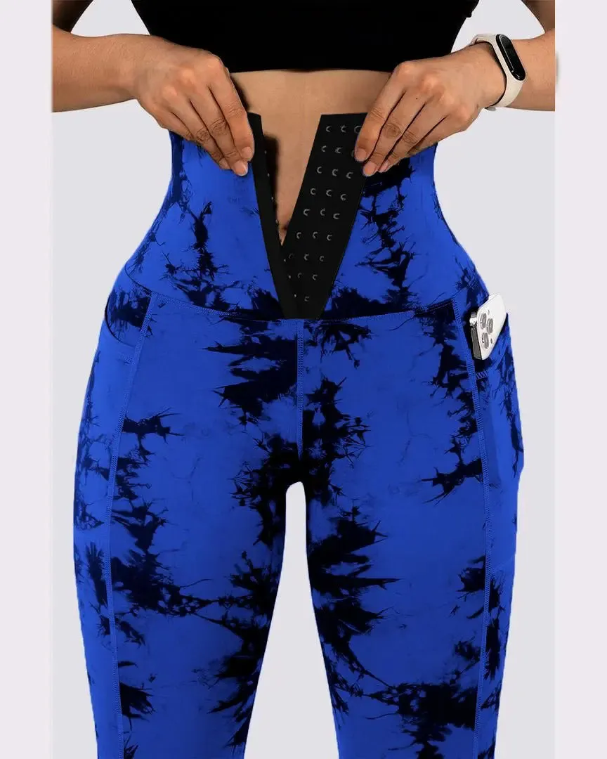 Women's Yoga Sports Patchwork Pocket Tie-dye Leggings