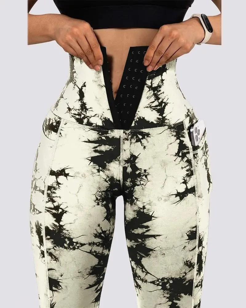 Women's Yoga Sports Patchwork Pocket Tie-dye Leggings