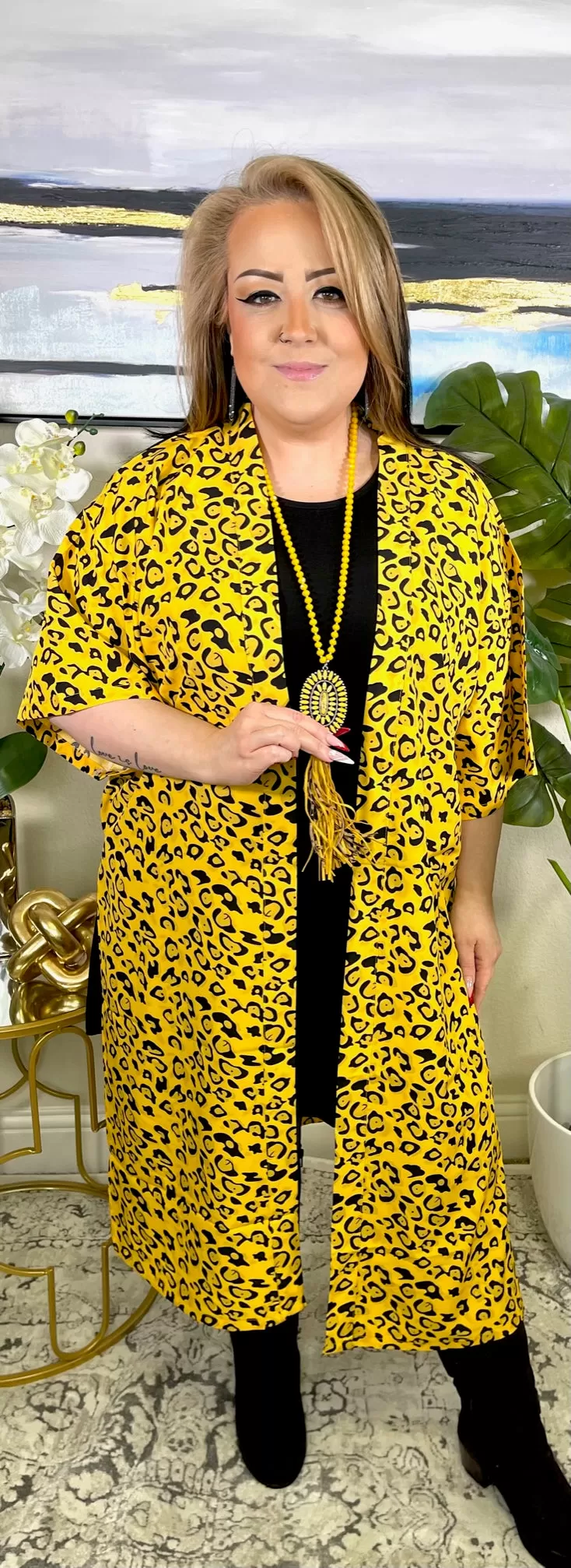 *Yellow & Black Leopard Kimono