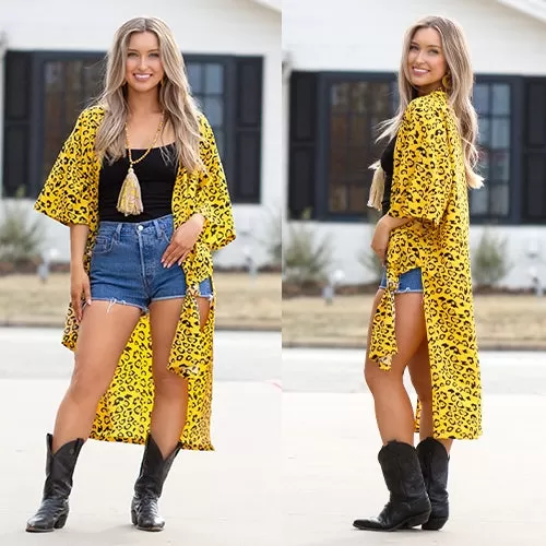 *Yellow & Black Leopard Kimono