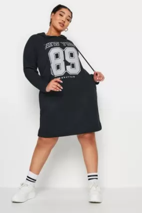 YOURS Curve Black 'New York' Print Hoodie Dress