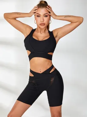 ZASUWA Female Ribbed Cutout Mesh Short Tracksuits