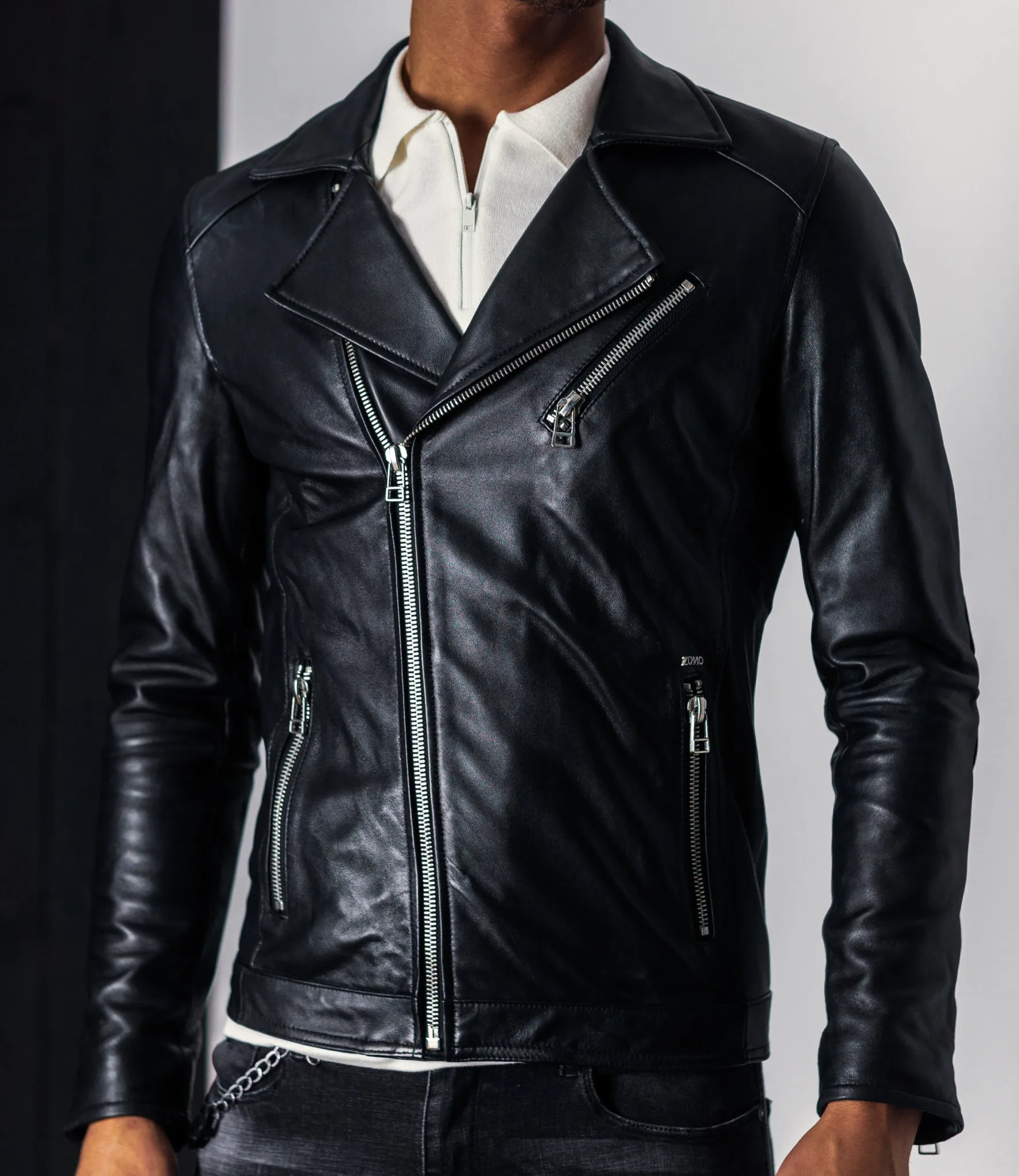 Zumo Slim Fit Leather Jackets HESKETH Black