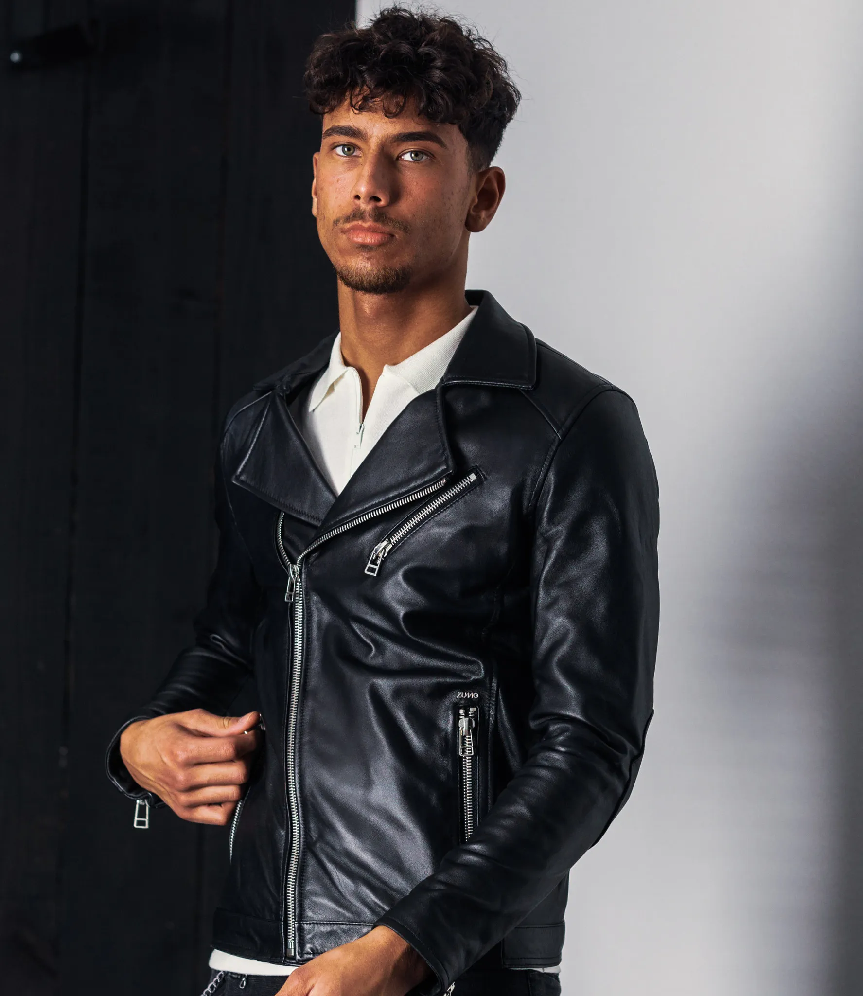 Zumo Slim Fit Leather Jackets HESKETH Black