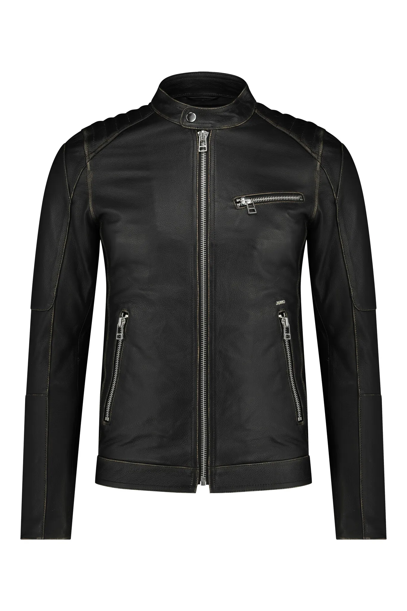 Zumo Slim Fit Leather Jackets INDIAN-2TONE Black